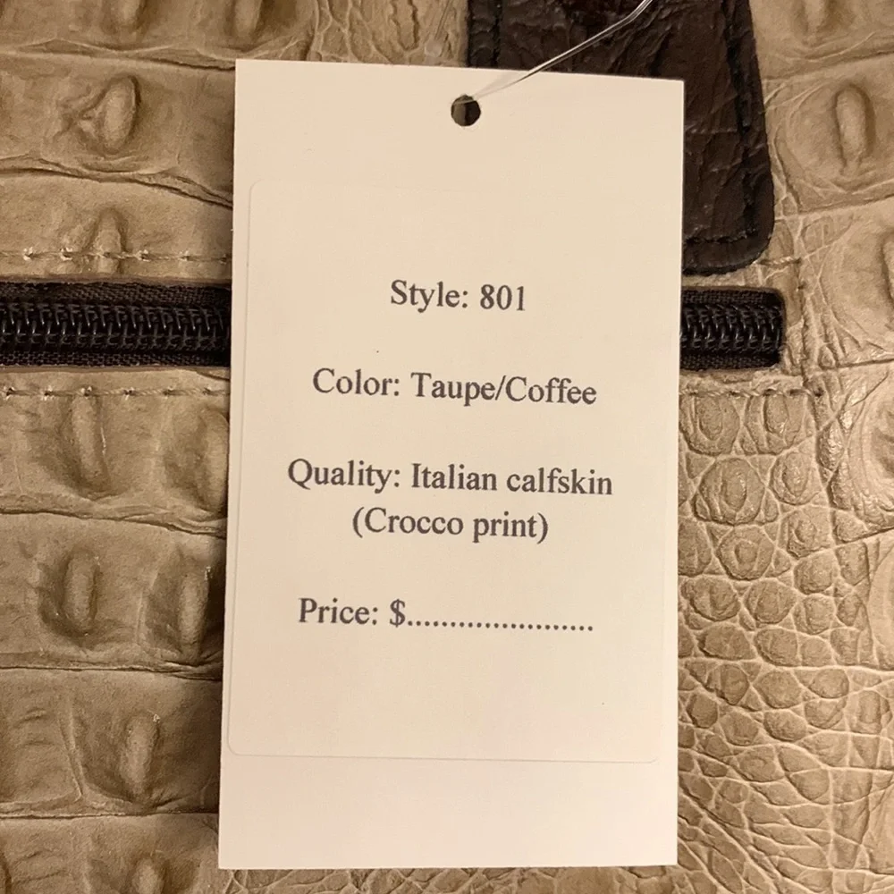 Croc Embossed Italian Leather Satchel in Taupe